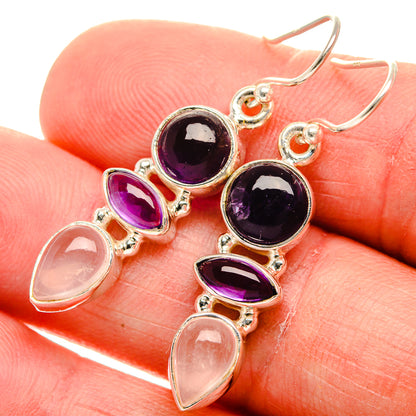 Amethyst, Rose Quartz Earrings 1 3/4" (925 Sterling Silver) EARR432123