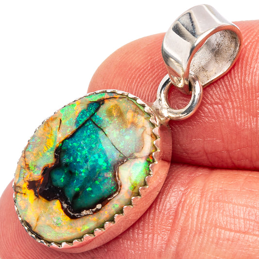 Sterling silver opal pendant with oval multicolor opal and loop bail