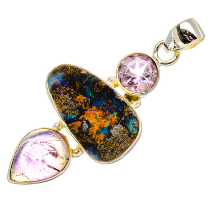 Boulder Opal, Amethyst Pendant 2" (925 Sterling Silver) PD37889