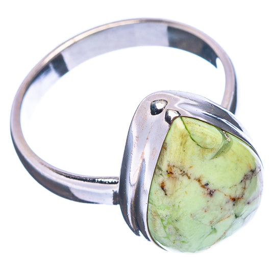 Sterling silver ring with green-yellow chrysoprase teardrop cabochon, split shank