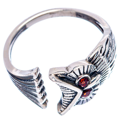 Garnet Owl Dainty Ring Size 6 Adjustable (.925 Sterling Silver)