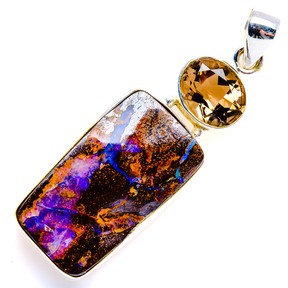 Boulder Opal, Smoky Quartz Pendant 2" (925 Sterling Silver) PD38264