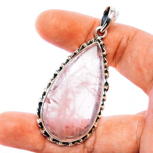 Rose Quartz Pendant 2 1/2" (.925 Sterling Silver)