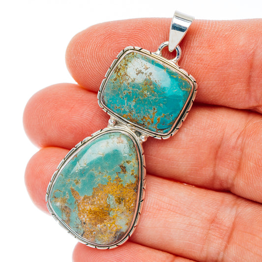 Exclusive Southwestern Style Manassa Turquoise Pendant 2 1/8" (.925 Sterling Silver)