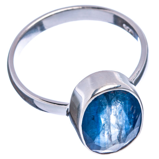 Sterling silver ring, size 7, round blue kyanite-style gemstone in bezel setting