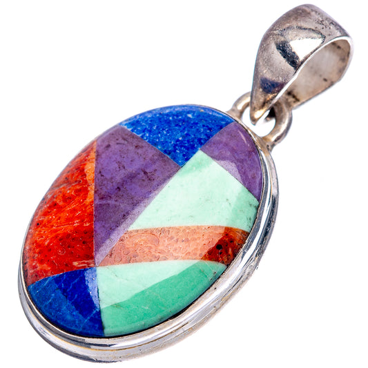 Teardrop gemstone pendant, multicolor mosaic stones in sterling silver with top bail