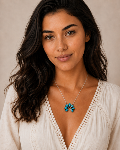 Southwestern Style White Water Turquoise Necklace 17 to 19" (.925 Sterling Silver)