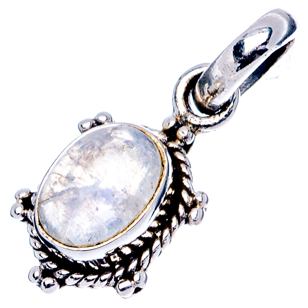 Rainbow Moonstone Dainty Pendant 7/8" (.925 Sterling Silver)