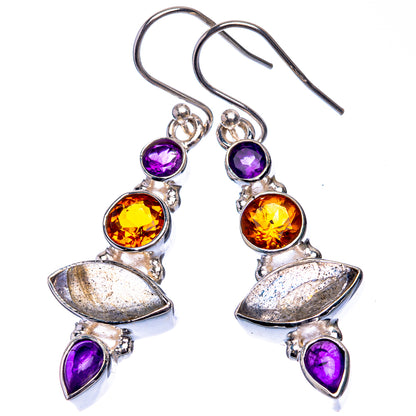 Labradorite, Citrine, Amethyst Earrings 1 3/4" (925 Sterling Silver) E432605