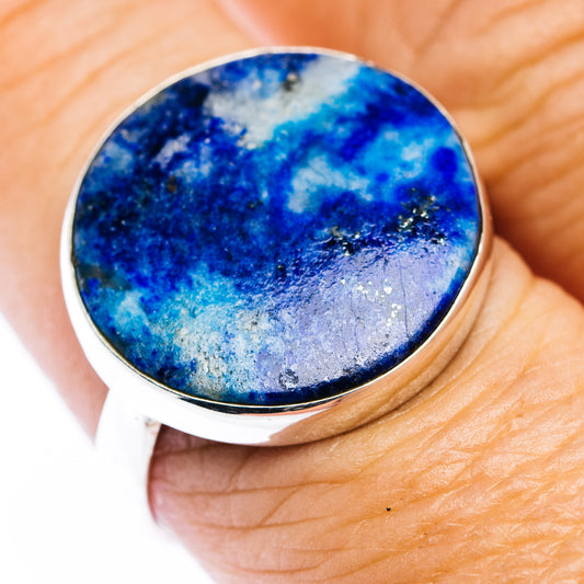 Sterling silver ring with oval blue Afghanite cabochon, size 9
