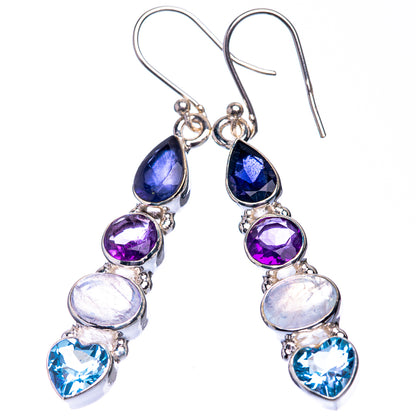 Rainbow Moonstone, Tanzanite, Blue Topaz, Amethyst Earrings 2" (925 Sterling Silver) E432577