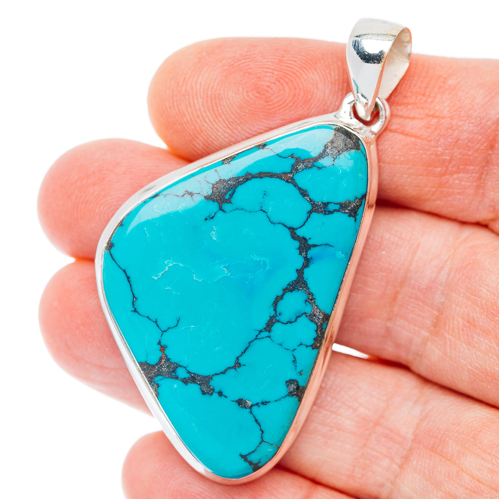 Premium Tibetan Turquoise Pendant 2" (.925 Sterling Silver)