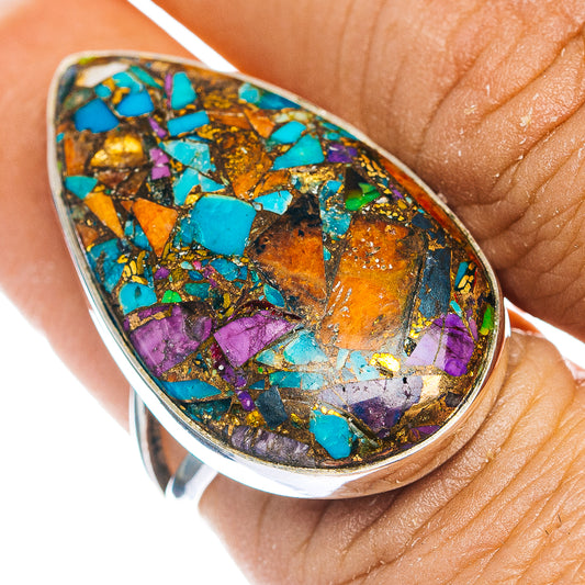 Turquoise mosaic stone teardrop ring in .925 sterling silver setting
