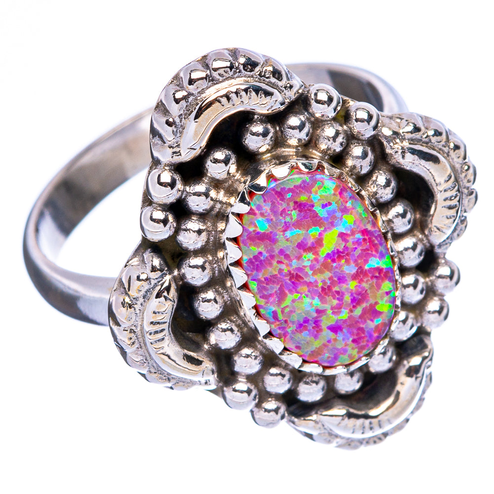 925 sterling silver oval opal-style ring with textured beaded halo, side view