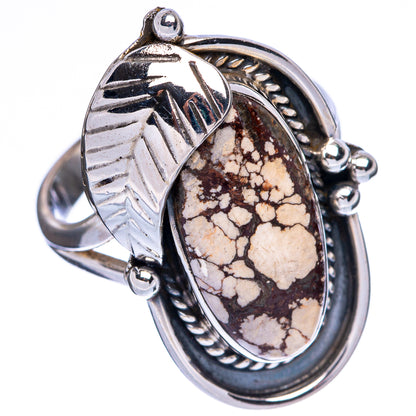 Sterling silver oval gemstone ring with leaf engraving and bezel set wild horse jasper