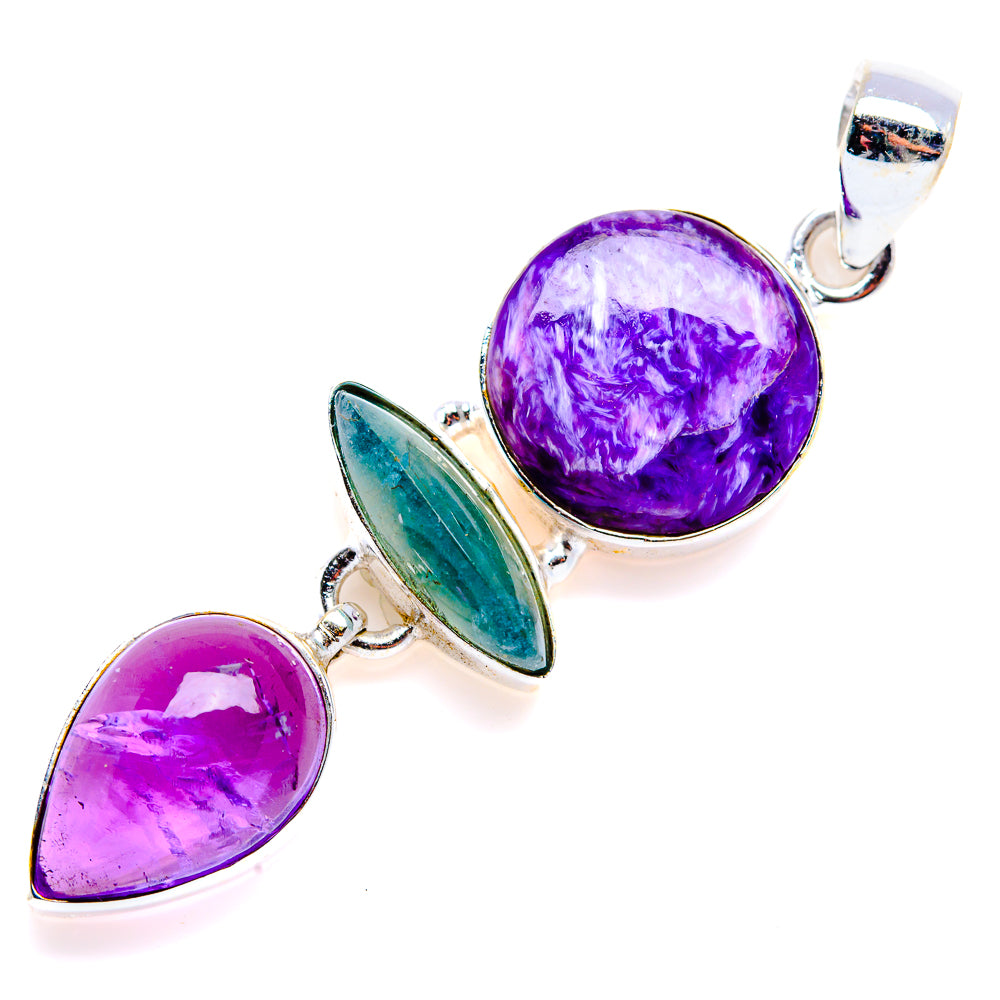 Charoite, Labradorite, Amethyst Pendant 2 1/4" (925 Sterling Silver) PD38191