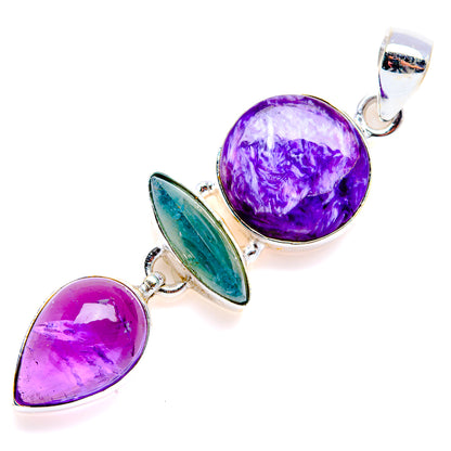 Charoite, Labradorite, Amethyst Pendant 2 1/4" (925 Sterling Silver) PD38191