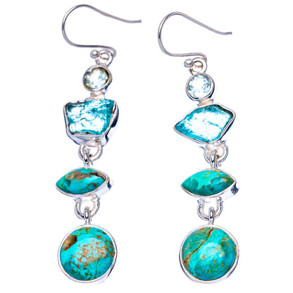 Rare Arizona Turquoise, Apatite, Blue Topaz Earrings 2 1/4" (925 Sterling Silver) E1587