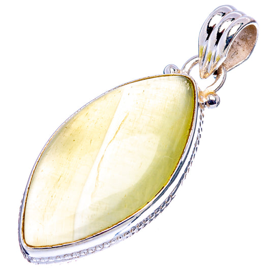 Prehnite pendant with large teardrop yellow-green stone and silver rope bezel.