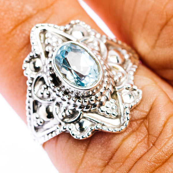 Blue Topaz Filigree Ring Size 7 (.925 Sterling Silver)