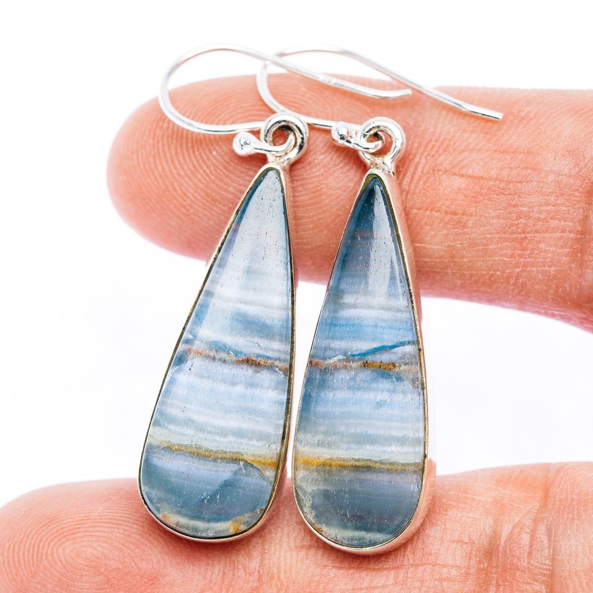 Rare Aquatine Lemurian Calcite Earrings 1 3/4" (.925 Sterling Silver)