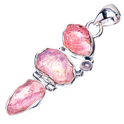 Sterling silver rose quartz pendant with three rough pink stones and a top loop bail