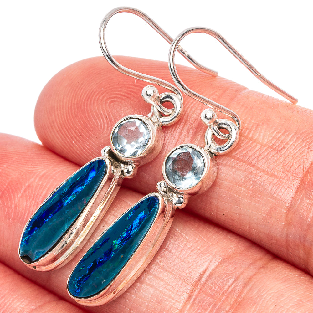 Sterling silver earrings with blue drop opal and round sky-blue stones