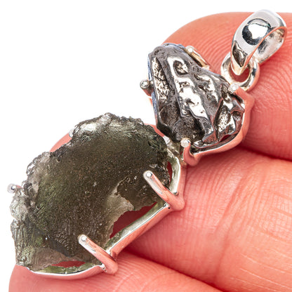 Rare Czech Moldavite, Shungite Pendant 1 1/2" (925 Sterling Silver) P39997