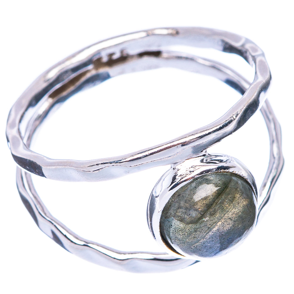 Sterling silver dainty ring with oval labradorite cabochon, side setting