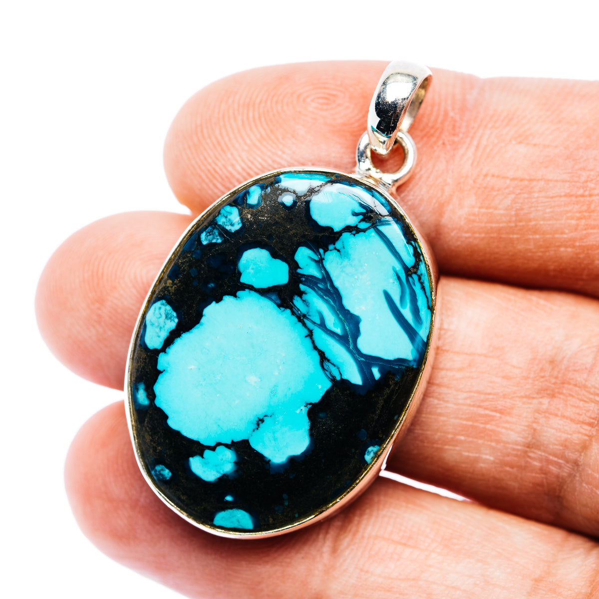 Tibetan Turquoise Pendant 1 5/8" (.925 Sterling Silver)