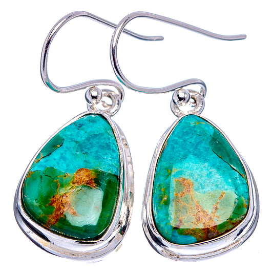 Turquoise teardrop earrings, .925 sterling silver fishhook settings with matching cabochons