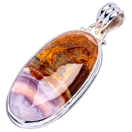Oval sterling silver agate pendant with amber and brown mottling and white/purple bands