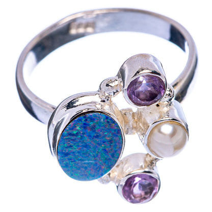 Rare Australian Fire Opal, Amethyst, Cultured Pearl Ring Size 7.75 (925 Sterling Silver) R145597