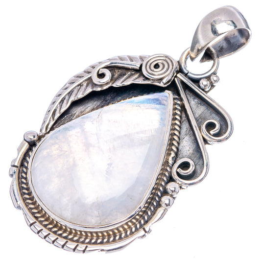 Sterling silver moonstone pendant with pear-shaped iridescent cabochon and bail loop