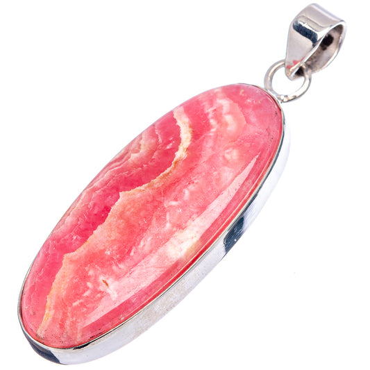 Rhodochrosite oval pendant in .925 sterling silver, pink stone set in silver frame