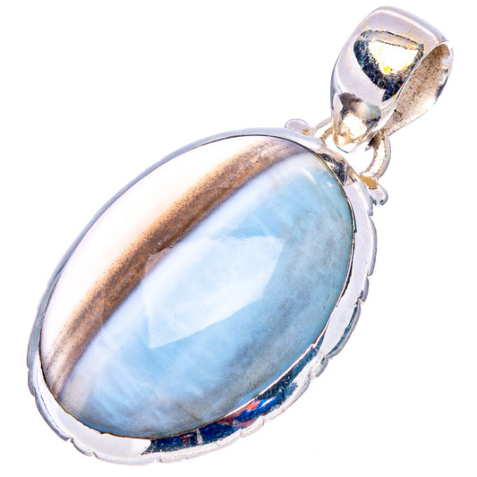 Owyhee opal pendant, .925 sterling silver oval light-blue stone bezel setting