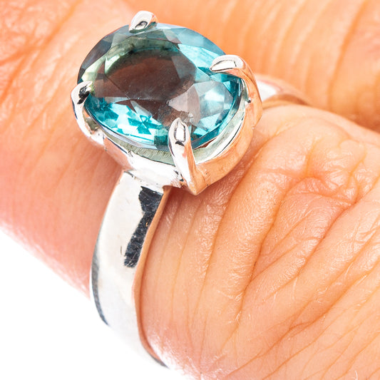 Faceted blue-green fluorite ring in .925 sterling silver, size 5.75, open setting