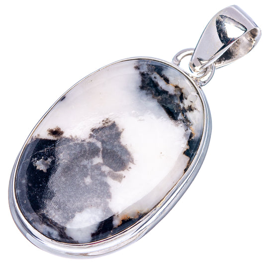 Oval white-and-black stone pendant set in .925 sterling silver, with top bail