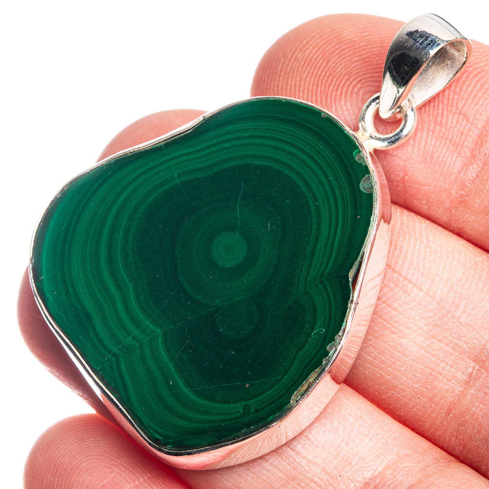 Malachite 925 Sterling Silver Pendant 1 5/8"