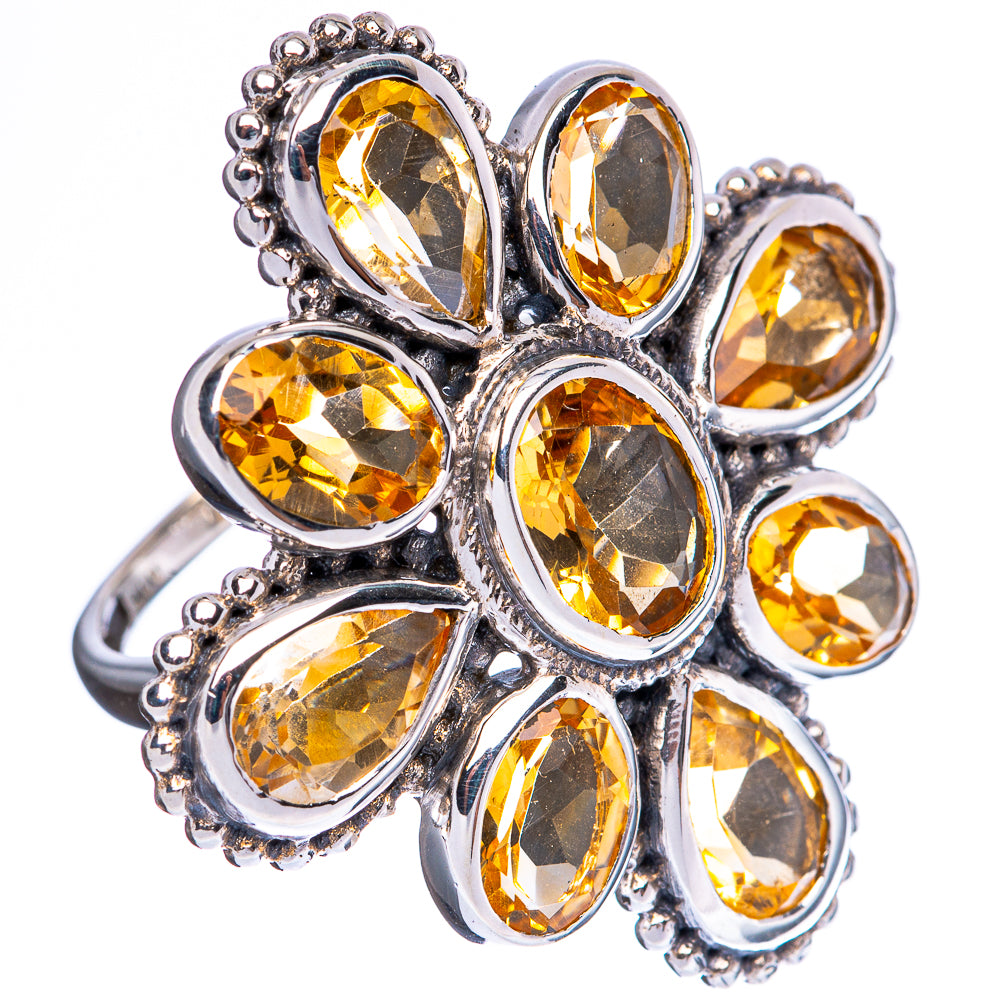Faceted Citrine Large Flower Ring Size 6.75 (925 Sterling Silver) R3222