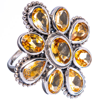 Faceted Citrine Large Flower Ring Size 6.75 (925 Sterling Silver) R3222