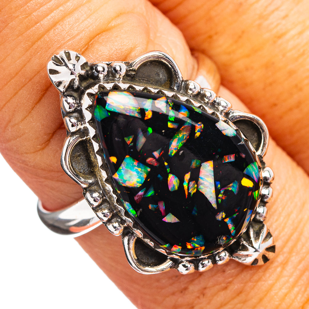Southwestern Style Mosaic Opal Ring Size 9 Adjustable (.925 Sterling Silver)