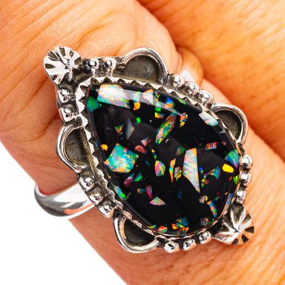 Southwestern Style Mosaic Opal Ring Size 9 Adjustable (.925 Sterling Silver)