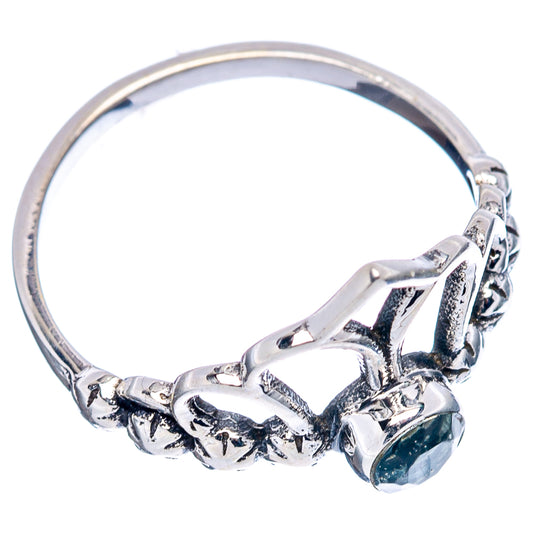 Sterling silver dainty crown ring with blue gemstone and textured scroll band