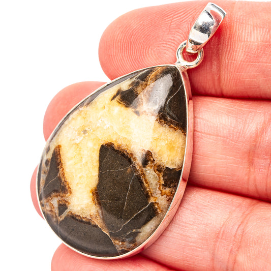 Septarian stone teardrop pendant in .925 sterling silver on open bail