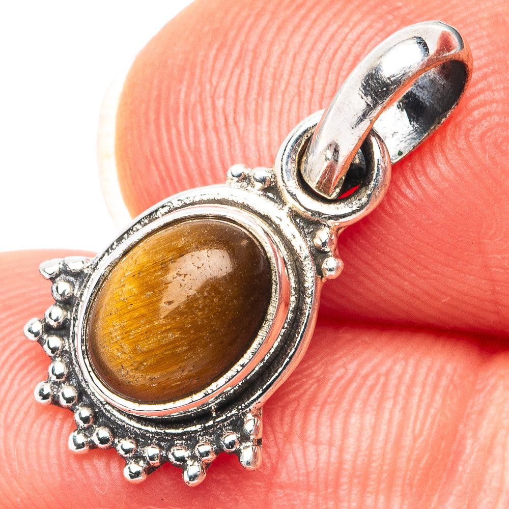 Dainty Tiger's Eye Pendant 7/8" (.925 Sterling Silver)