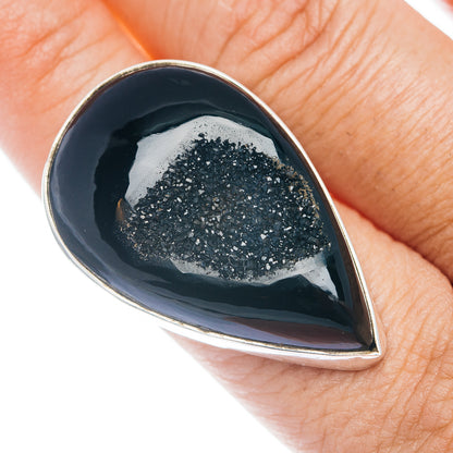 Premium Black Agate Druzy Ring Size 9.5 (.925 Sterling Silver)