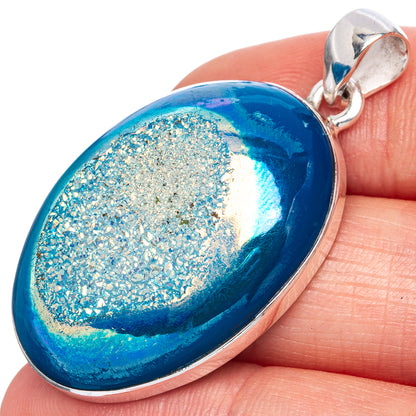 Blue Quartz Druzy Pendant 1 5/8" (925 Sterling Silver) P42079