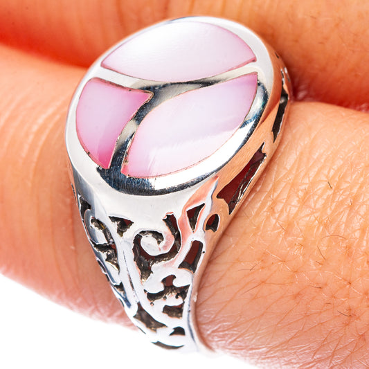 Mother Of Pearl Inlay Ring Size 7.5 (925 Sterling Silver) R2887