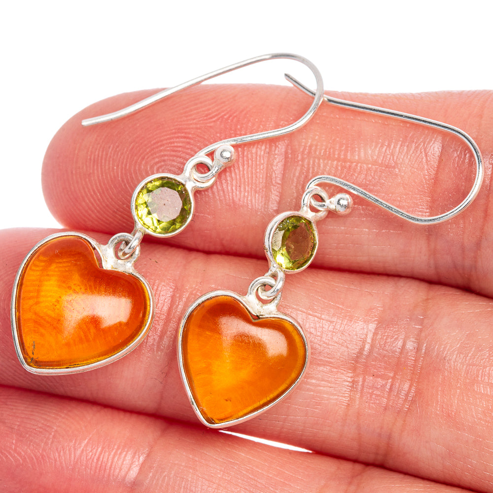 Carnelian Heart, Peridot Earrings 1 5/8" (925 Sterling Silver) E1023